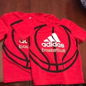 Two adidas basketball shirts red twins 5 boys